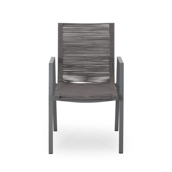 Gdf Studio Kalli Outdoor Modern Aluminum Dining Chair With Rope Seat (Set Of 2)
