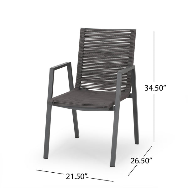 Gdf Studio Kalli Outdoor Modern Aluminum Dining Chair With Rope Seat (Set Of 2)