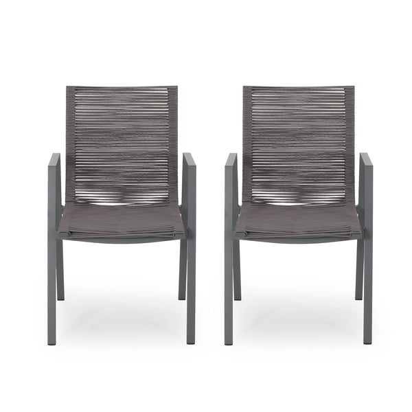 gdf studio Kalli Outdoor Modern Aluminum Dining Chair with Rope Seat (Set of 2)