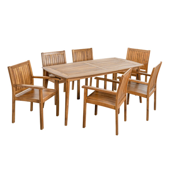 gdf studio Kally Outdoor 7 Piece Acacia Dining Set Teak Finish
