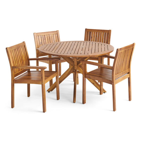 Gdf Studio Kally Outdoor Five Piece Acacia Dining Set Teak Finish