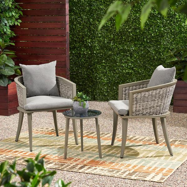 Gdf Studio Kalyiah Outdoor Boho Wicker Chat Set With Side Table