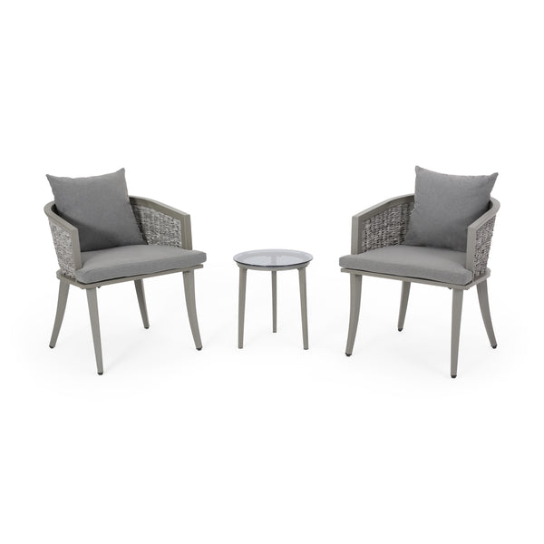 gdf studio Kalyiah Outdoor Boho Wicker Chat Set with Side Table