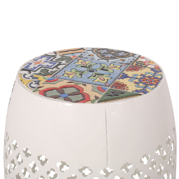Gdf Studio Kalyse Outdoor Lace Cut Side Table With Tile Top