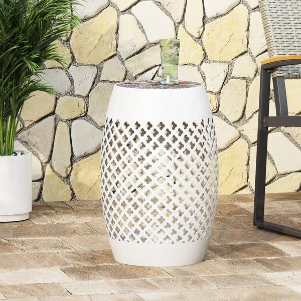 gdf studio Kalyse Outdoor Lace Cut Side Table with Tile Top