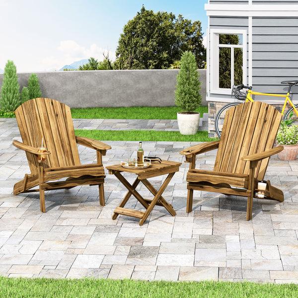 Gdf Studio Kandyce Outdoor Acacia Wood 2 Seater Folding Chat Set