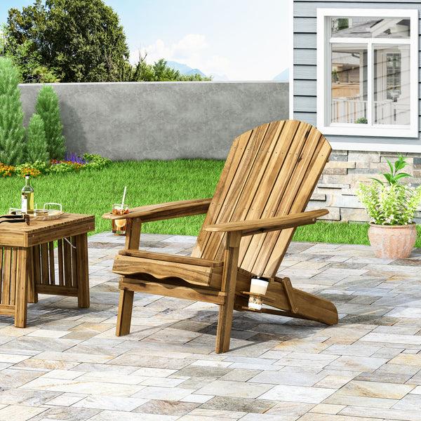 Gdf Studio Kandyce Outdoor Acacia Wood Folding Adirondack Chair With Cup Holder