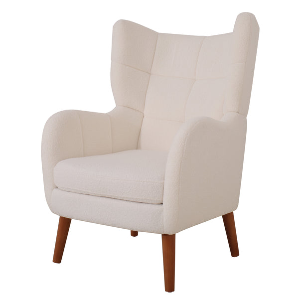 Gdf Studio Kanes Modern Retro Upholstered Teddy Wool Accent Chair With Tapered Birch Wood Legs Beige