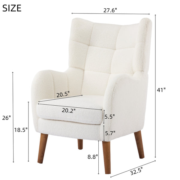 Gdf Studio Kanes Modern Retro Upholstered Teddy Wool Accent Chair With Tapered Birch Wood Legs Beige