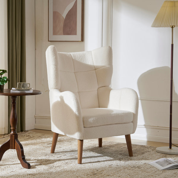 gdf studio Kanes Modern Retro Upholstered Teddy Wool Accent Chair with Tapered Birch wood Legs Beige