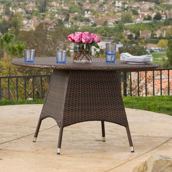 Gdf Studio Kanza Outdoor Brown Wicker Round Dining Table