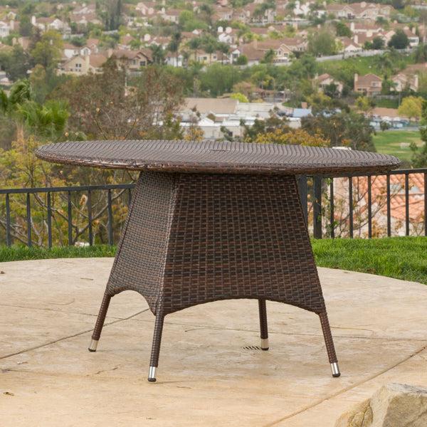 Gdf Studio Kanza Outdoor Brown Wicker Round Dining Table