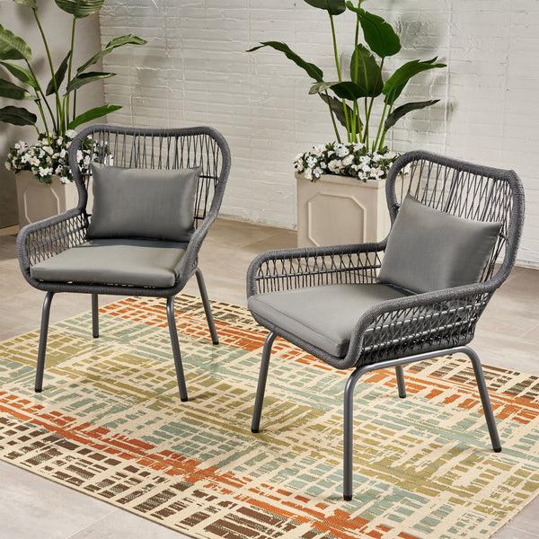 Gdf Studio Karen Outdoor Club Chairs Steel And Rope Water-Resistant Cushions Boho