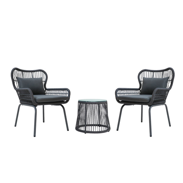 gdf studio Karen Patio Conversation Set 2-Seater with Accent Table Iron and Rope with Water-Resistant Cushions