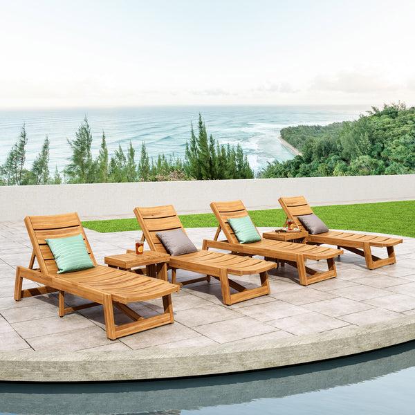 Gdf Studio Karyme Outdoor Acacia Wood 6 Piece Chaise Lounge Set