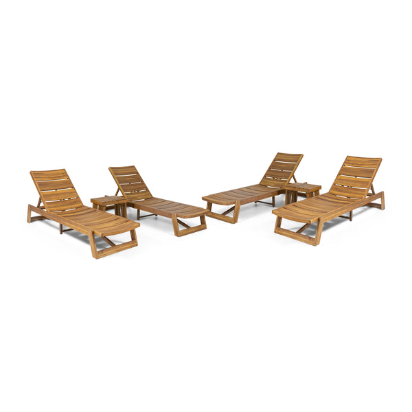 gdf studio Karyme Outdoor Acacia Wood 6 Piece Chaise Lounge Set