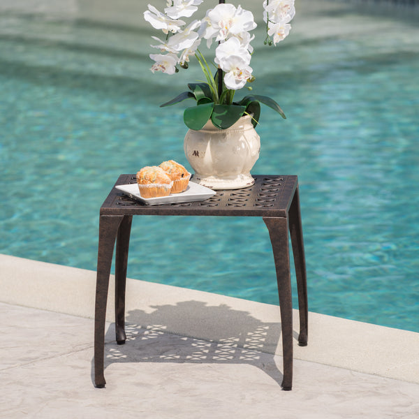 Gdf Studio Kata Outdoor 18-inch Bronze Finished Cast Aluminum Side Table