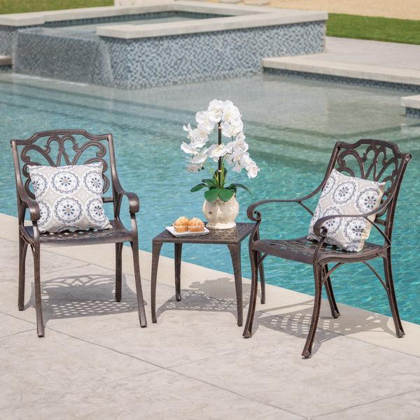 Gdf Studio Kata Outdoor 3 Piece Bronze Finished Cast Aluminum Chat Set