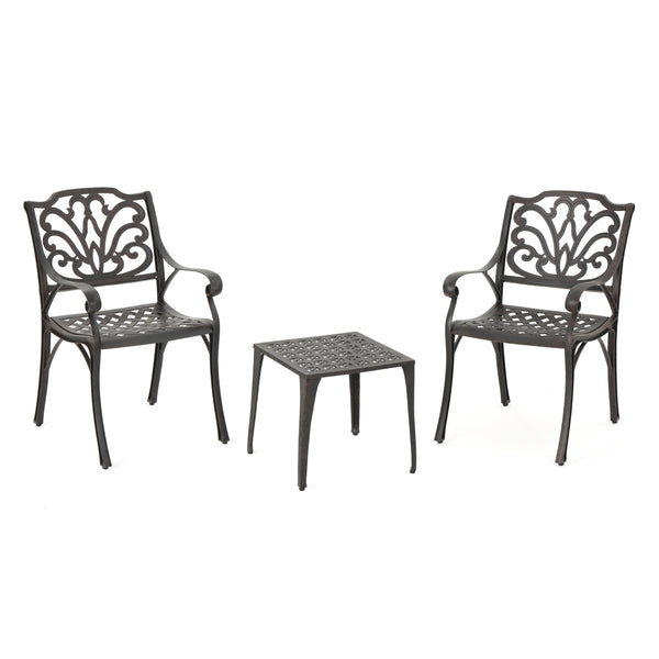 gdf studio Kata Outdoor 3 Piece Bronze Finished Cast Aluminum Chat Set