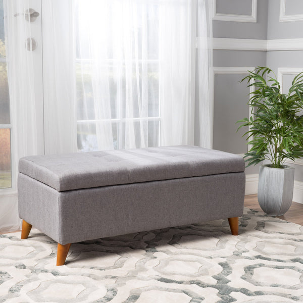 Gdf Studio Katherine Mid-Century Modern Button Tufted Fabric Storage Ottoman Bench