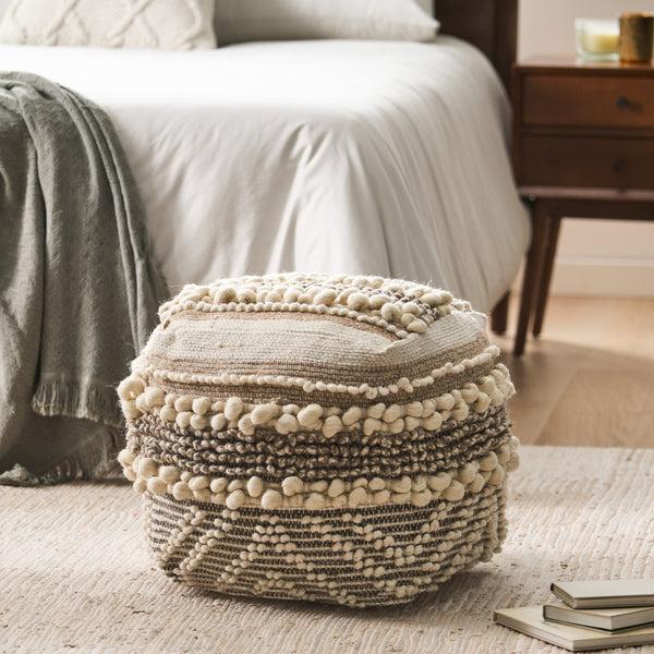 Gdf Studio Katiya Contemporary Wool And Cotton Pouf Ottoman