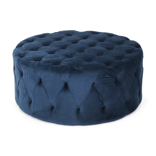 Gdf Studio Kaung Modern Glam Round Tufted Velvet Ottoman Coffee Table