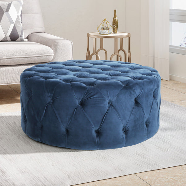 gdf studio Kaung Modern Glam Round Tufted Velvet Ottoman Coffee Table