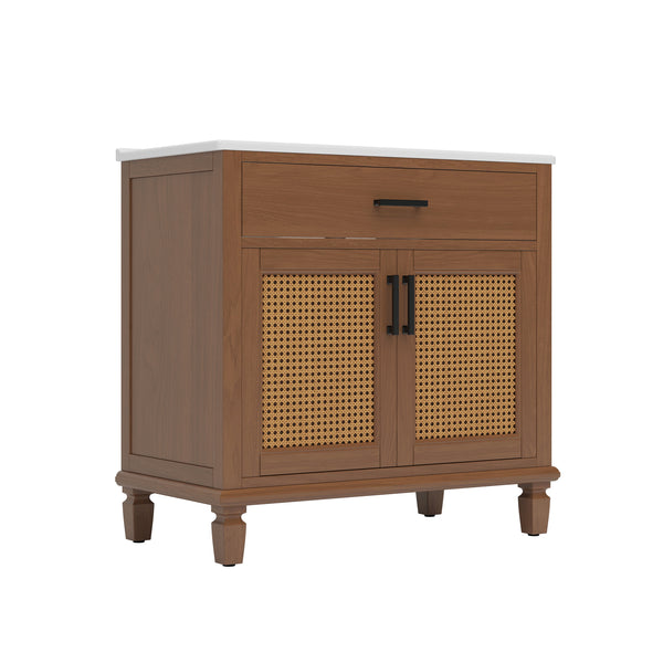 gdf studio Kavira 36" Rattan Bathroom Vanity with Ceramic Sink