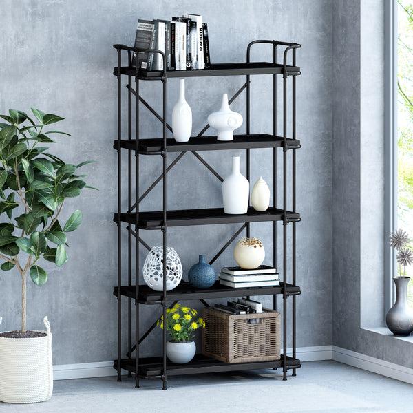 Gdf Studio Kayla Indoor/Outdoor Industrial Iron Mesh 5 Shelf Bookcase Matte Black