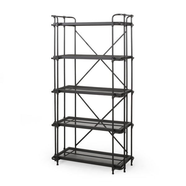 gdf studio Kayla Indoor/Outdoor Industrial Iron Mesh 5 Shelf Bookcase Matte Black