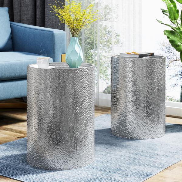 Gdf Studio Kaylee Modern Round Hammered Iron Accent Table (2 Pack)