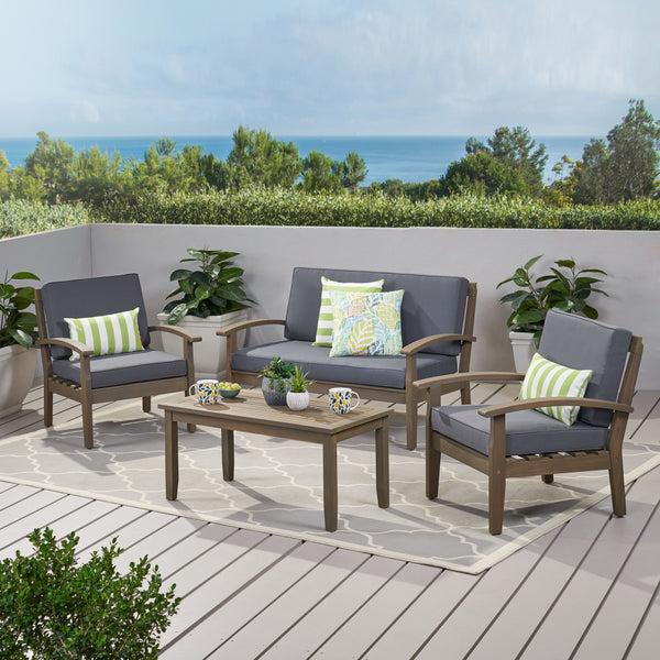 Gdf Studio Keanu Outdoor 4-Piece Acacia Wood Chat Set