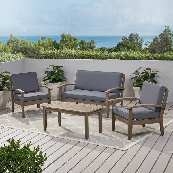 Gdf Studio Keanu Outdoor 4-Piece Acacia Wood Chat Set