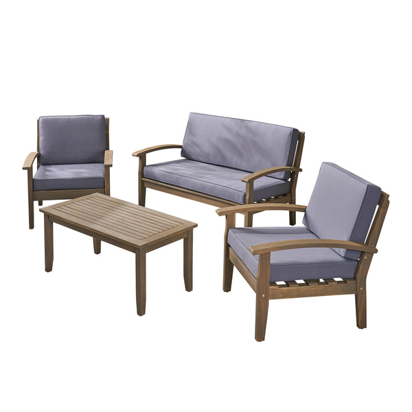 gdf studio Keanu Outdoor 4-Piece Acacia Wood Chat Set