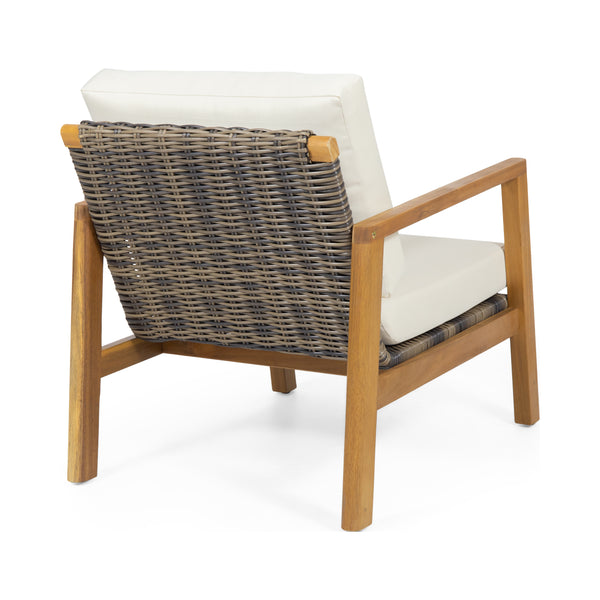 Gdf Studio Kedan Outdoor 4 Seater Acacia Wood Chat Set With Wicker Accents