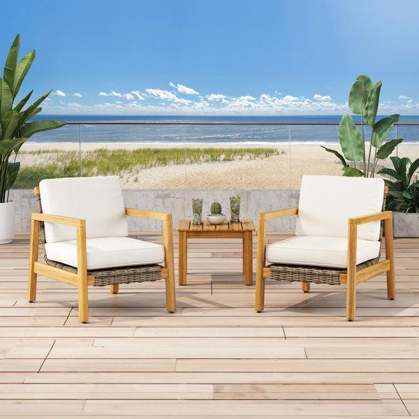 Gdf Studio Kedan Outdoor Acacia Wood Club Chairs With Wicker Accents (Set Of 2)