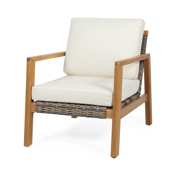 Gdf Studio Kedan Outdoor Acacia Wood Club Chairs With Wicker Accents (Set Of 2)
