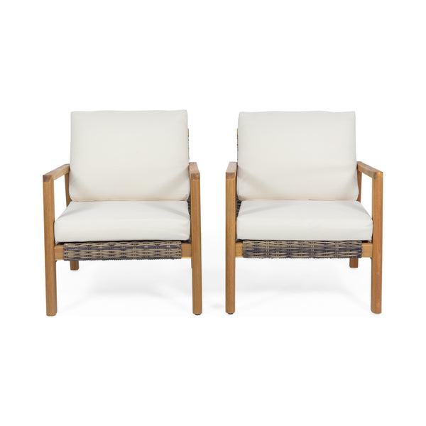 gdf studio Kedan Outdoor Acacia Wood Club Chairs with Wicker Accents (Set of 2)