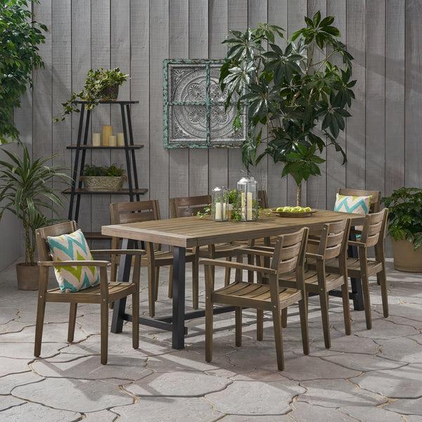 Gdf Studio Keegan Outdoor Acacia Wood 8 Seater Dining Set