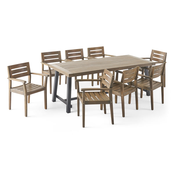 gdf studio Keegan Outdoor Acacia Wood 8 Seater Dining Set