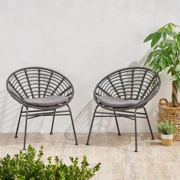 Gdf Studio Keegan Outdoor Wicker Dining Chair With Cushion (Set Of 2)