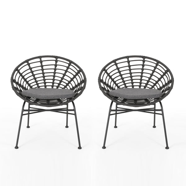 gdf studio Keegan Outdoor Wicker Dining Chair with Cushion (Set of 2)
