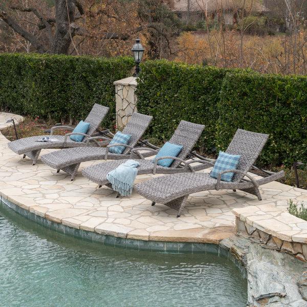Gdf Studio Keira Outdoor Armed Aluminum Framed Grey Wicker Chaise Lounge