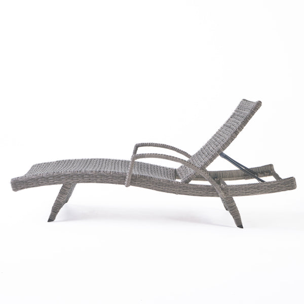Gdf Studio Keira Outdoor Armed Aluminum Framed Grey Wicker Chaise Lounge