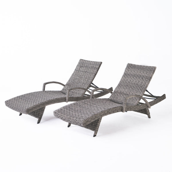 gdf studio Keira Outdoor Armed Aluminum Framed Grey Wicker Chaise Lounge