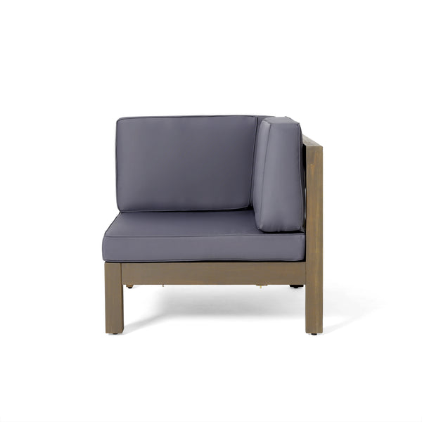 Gdf Studio Keith Outdoor Acacia Wood 5 Seater Sectional Sofa Set With Water-Resistant Cushions
