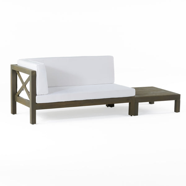 Gdf Studio Keith Outdoor Acacia Wood Left Arm Loveseat And Coffee Table Set With Cushion