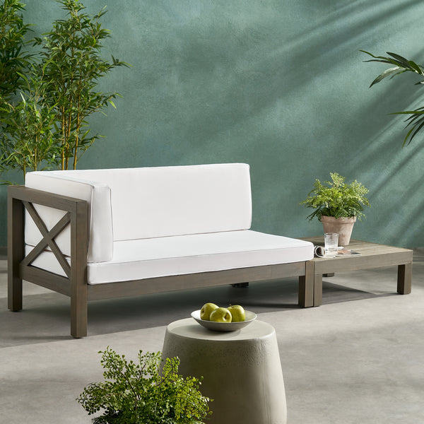 Gdf Studio Keith Outdoor Acacia Wood Left Arm Loveseat And Coffee Table Set With Cushion