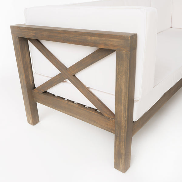 Gdf Studio Keith Outdoor Acacia Wood Left Arm Loveseat And Coffee Table Set With Cushion