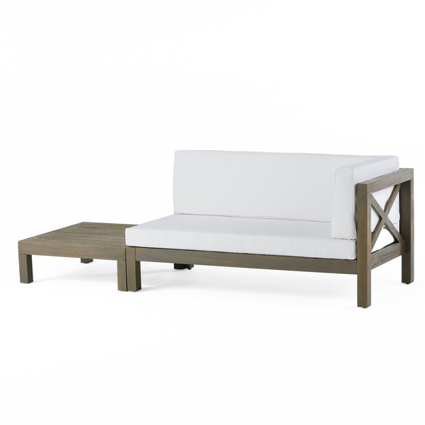 Gdf Studio Keith Outdoor Acacia Wood Right Arm Loveseat And Coffee Table Set With Cushion